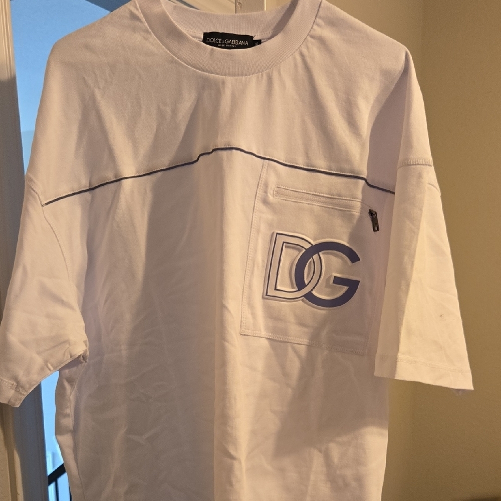 Dolce & Gabbana White and Blue Short Sleeve Tee